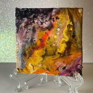 Blacklight Resin Abstract Yellow and Black Canvas Art